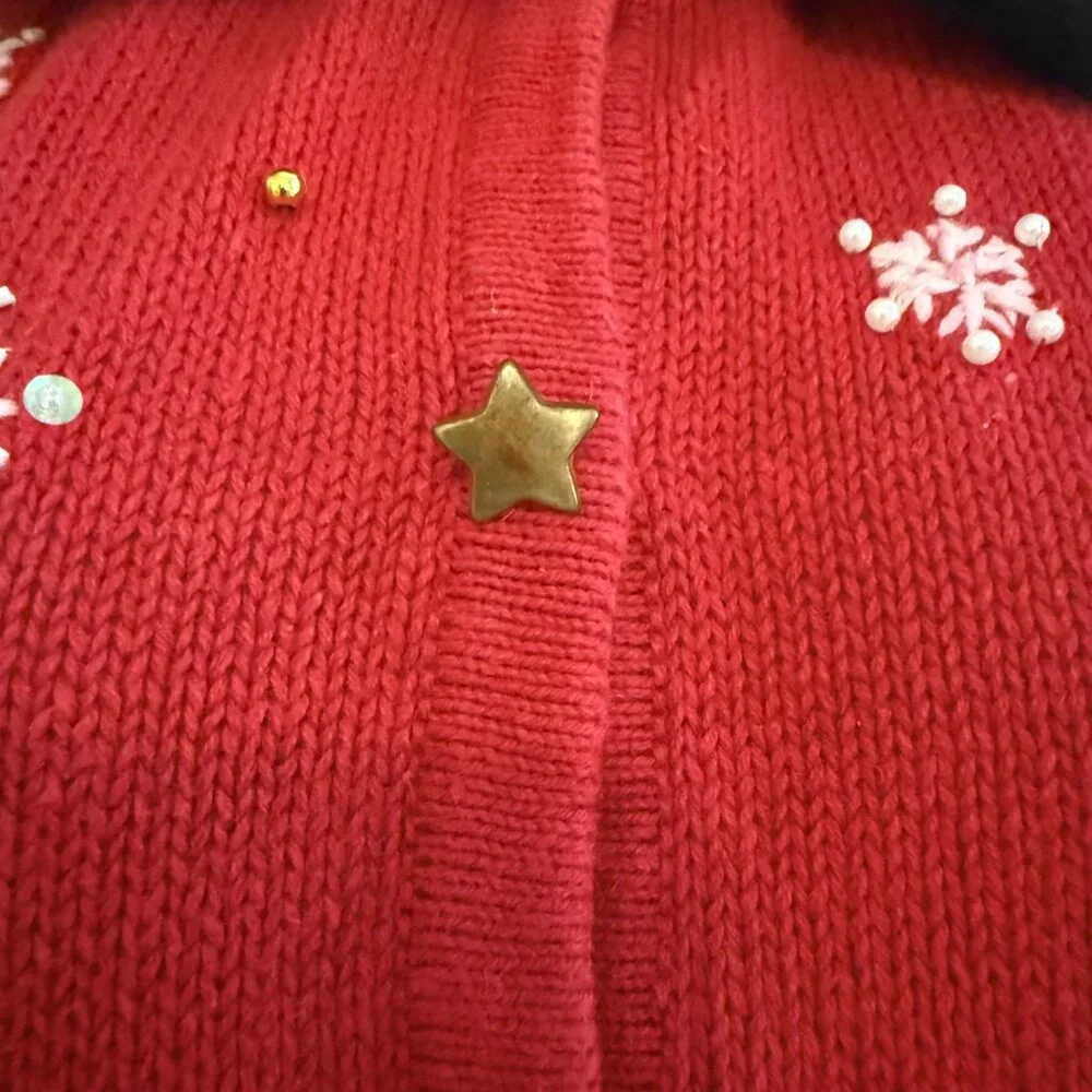 VINTAGE Red Snowman Christmas Sweater Vest | PL | Faux Fur Collar - Picture 8 of 13